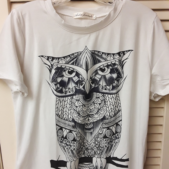 Boho Abstract Owl Tee Shirt M L NWOT - Picture 5 of 7